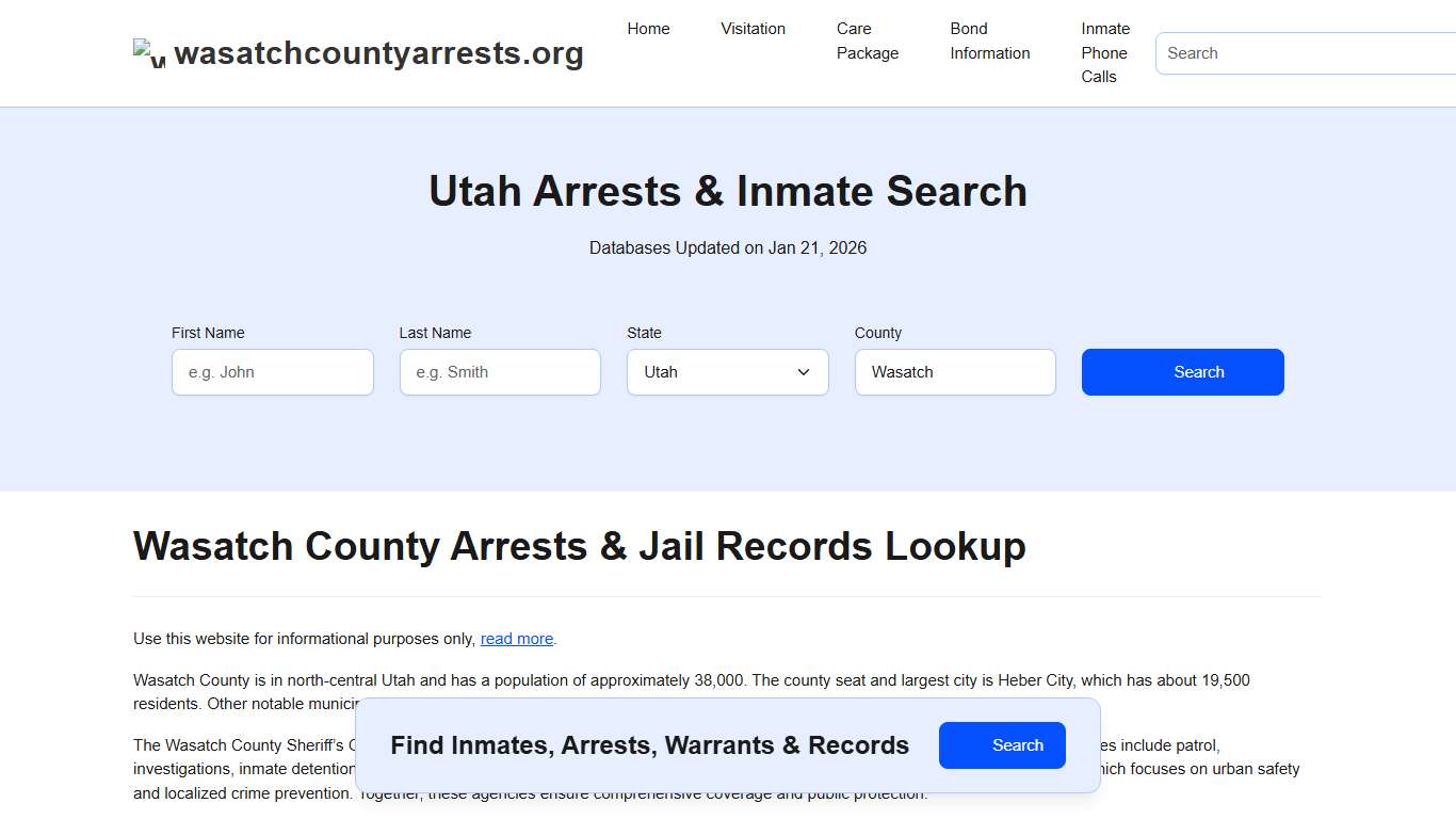 Wasatch County, UT Arrests, Warrants, Police Records Search